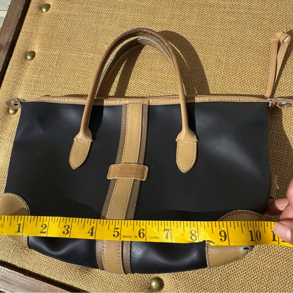 Longchamp Small Handbag Black Nylon Tan Leather Le Pliage Top Handle - Picture 13 of 16